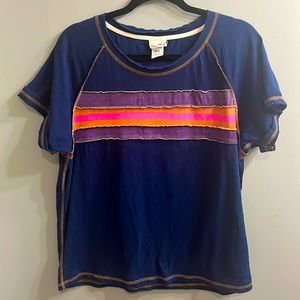 Natural life navy boho-style t-shirt with purple and orange stripe✨